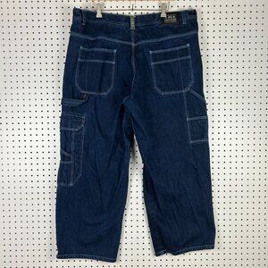 K Gold Cargo Baggy Blue Jeans 40x30 Stash Pocket Skater Wide Leg Carpenter 90s